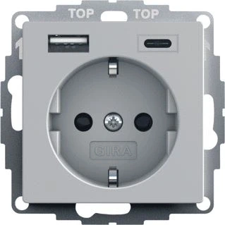 Afbeelding van Gira wandcontactdoos met randaarde 16 a 250 v shutter en usb voeding 2 voudig type c 2459015