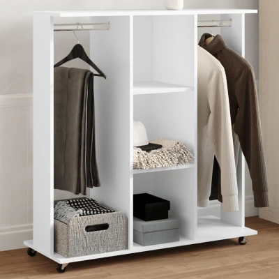Afbeelding van vidaXL Kledingkast met wielen 102x38x110 cm bewerkt hout wit