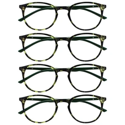 Afbeelding van Opulize Met 4 Stuks Groene Schildpad Leesbril Groot Ronde Mannen Vrouwen Scharnieren Veer RRRR60 6 +2,00