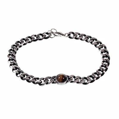 Afbeelding van Cubaanse Armband met Tijgeroog Steen Unisex Verouderd Roestvrij Staal Schakelarmband