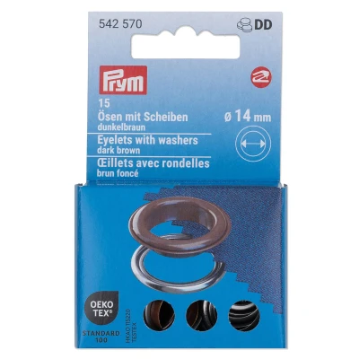 Afbeelding van Oogjes met sluitringen [15 stuks Ø 14 mm] Prym donkerbruin/zilver metallic Oeko Tex ️ Standard 100