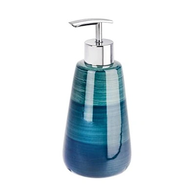Afbeelding van WENKO zeepdispenser Pottery, navulbare dispenser voor ca. 360 ml vloeibare zeep van hoogwaardig keramiek met kleurverloop, handbeschilderd, elke is uniek, Ø 8 x 17,5 cm, petrol
