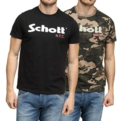 Afbeelding van Schott 2 PACK Tshirt print, Heren, Maat: Large, Camo/black