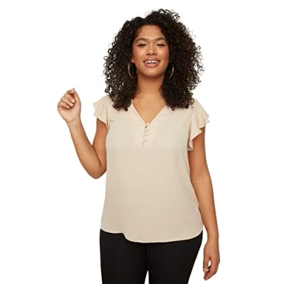 Afbeelding van Trendyol Steen Geweven Geknoopte Flounce Plus Size Blouse Tbbss22Bz0714