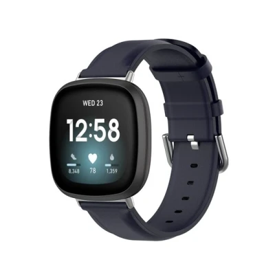 Afbeelding van Fitbit Versa 3/4 &amp; Sense 1/2 leren bandje Donkerblauw