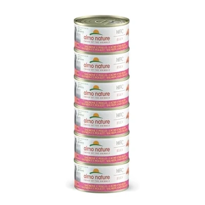 Afbeelding van 24x70g Almo Nature Zalm met kip in gelei Kattenvoer