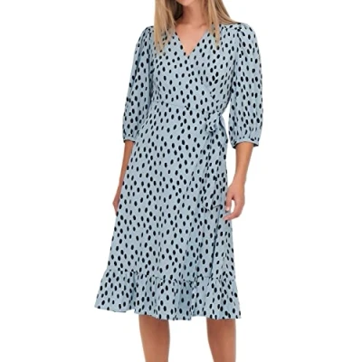 Afbeelding van ONLY Wikkeljurk ONLOLIVIA Met All Over Print En Volant Lichtblauw/zwart Maat S