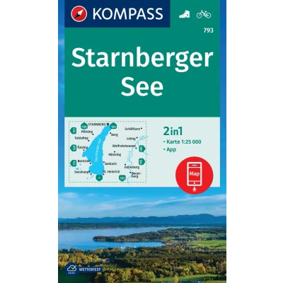 Afbeelding van KOMPASS Wanderkarte 793 Starnberger See 1:25.000: 3in1 mit Aktiv Guide inklusive Karte zur offline Verwendung in der App. Fahrradfahren. Skitouren. Langlaufen.