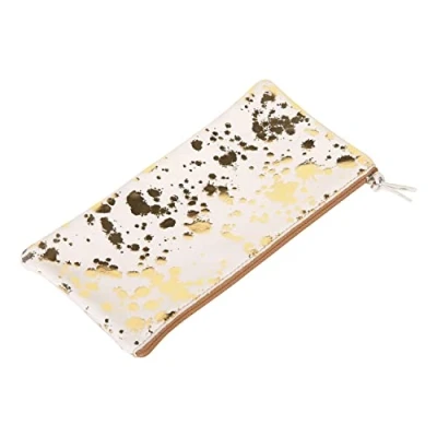 Afbeelding van Clairefontaine 400062C Platte schooletui met gouden inktvlekken, 22 x 11 cm, van echt lamsleer, schoolbenodigdheden, etui kleurpotloden, pennenhouder