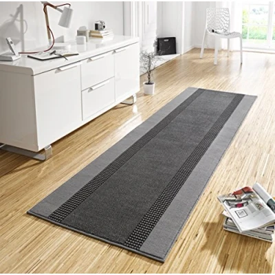 Afbeelding van Hanse Home Tapijtloper met band, 80 x 450 cm, zacht, laagpolig tapijt, modern design, loper voor hal, slaapkamer, kinderkamer, badkamer, woonkamer, keuken, decoratieloper, grijs