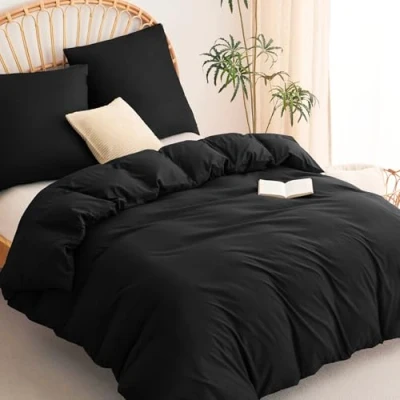 Afbeelding van WAVVE Dekbedovertrek 200x200 cm met 2 kussenslopen 80x80 cm, Bedset in 100% microvezel 3 delig Beddengoed Set Zwart