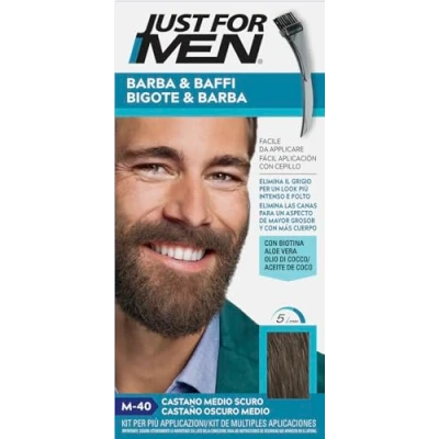 Afbeelding van Just For Men Baard &amp; snor kleur voor heren, zonder ammoniak, met applicatorkam, M40 middenbruin donker