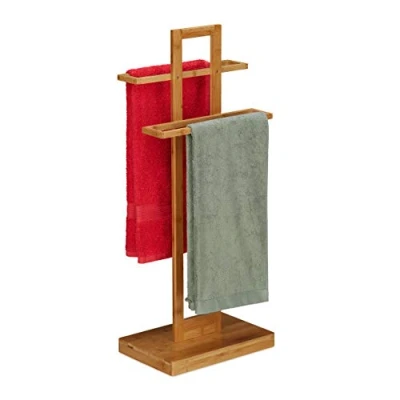 Afbeelding van Relaxdays Handdoekrek bamboe handdoekhouder badkamer houten handdoekenrek 2 armen