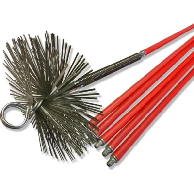 Afbeelding van Kibros 4KIT20Ab schoorsteenvegerset Platte stalen egel Ø 200 mm 8,50 m 6 hengels startveer Metalen bits Haarden kachels ketels afvoergoten