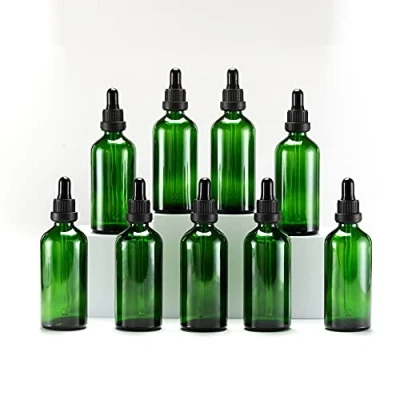 Afbeelding van Yizhao Groen Glazen Druppelflesje 100ml, met Pipet Druppelaar, voor Essentiële olie, Aromatherapie, Cosmetica, Laboratorium, Apotheek, Reizen, Massage 9 Stuks