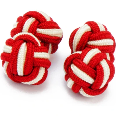 Afbeelding van Manchetknopen Zijden Knoop met Rood en Beige