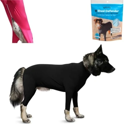 Afbeelding van Shed Defender Sport Dog Onesie gezien op Shark Tank bevat hondenhaar, vermindert afwerping en angst, dekt hotspots chirurgische plaatsen, kalmerend shirt dierenarts goedgekeurd (zwart, M)