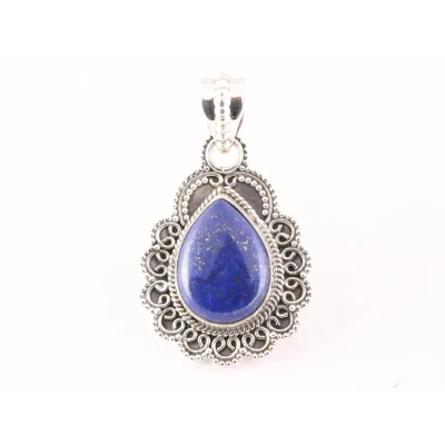 Afbeelding van Bewerkte zilveren hanger met lapis lazuli