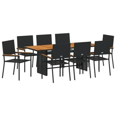 Afbeelding van vidaXL 9 delige Tuin Eet Set Zwart Poly Rattan