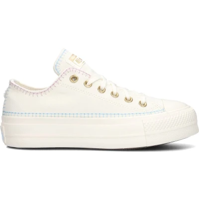Afbeelding van Converse Chuck Taylor ALL STAR LIFT Platform Crafted Stitching Sneakers laag, Dames, Maat: 39.5, Egret/true sky/gold Katoen