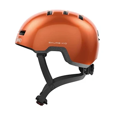 Afbeelding van ABUS kinderhelm Skurb Kid robuuste fietshelm in skaterlook met ruimte voor een vlecht of staart diverse designs meisjes en jongens Oranje, maat M
