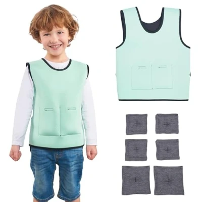 Afbeelding van Gewichtsvest voor kinderen Diepe Drukvesten ADHD hulpmiddelen Autisme sensorische kleding Verstelbaar verzwaringsvest Gewogen compressievest (Green, Small)
