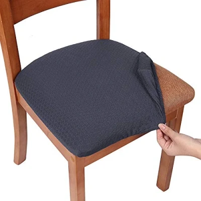 Afbeelding van Homaxy Stoelhoezen voor eetkamerstoelen, jacquard, rekbaar, wasbaar, afneembaar, donkergrijs, 6 stuks