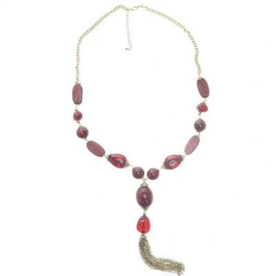 Afbeelding van Behave Lange ketting goud kleur met rode kralen 75 cm