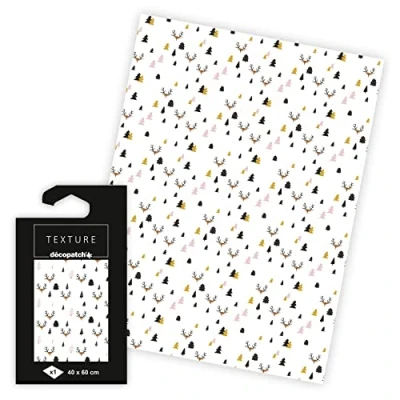 Afbeelding van décopatch TD777C 1 vel 40x60cm papier motief textuur, rendier/dennenboom goud