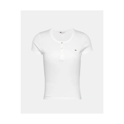 Afbeelding van Tommy Jeans SLIM Button C NECK Tshirt basic, Dames, Maat: 40, Ecru
