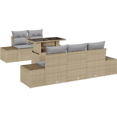 Afbeelding van vidaXL Tuin Sofa Set van 6 Beige Rattan Rechthoekig