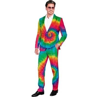 Afbeelding van Widmann Kostuum party fashion pak, tie dye patroon, jas en broek, neon, batik, showmen