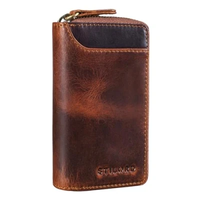 Afbeelding van STILORD &#039;Devin&#039; Kleine Sleuteletui Leer Vintage Card Holder RFID Wallet Leren Portemonnee Karthouder met Sleutelhanger Echt Leer, Kleur:kara cognac