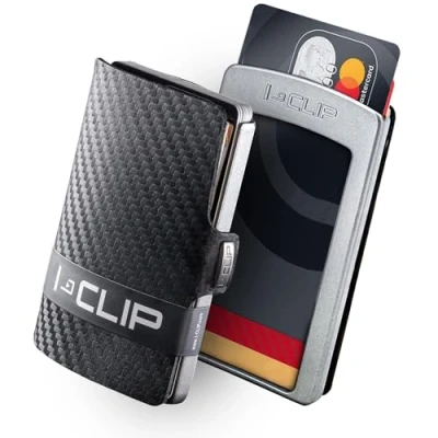 Afbeelding van I CLIP Original Mini Portemonnee met Geldclip Slanke Leren Premium Kaartetui Zilver Carbon