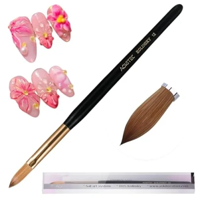 Afbeelding van Aokitec 100% Kolinsky Sable Acryl Nail Brush voor Poeder, Art Pennen, Ovaal Geplooide Hout Nagelborstel,Polygel Borstel Manicure Pedicure Tools (12#)