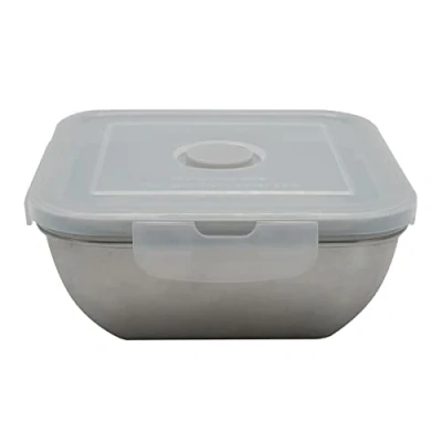 Afbeelding van Fackelmann 684086 vershouddoos van roestvrij staal, magnetronbestendig, 600 ml, lunchbox met stoomventiel en deksel kunststof, 14 x 6 cm