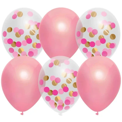 Afbeelding van Ballon roze mix met confetti 6 stuks