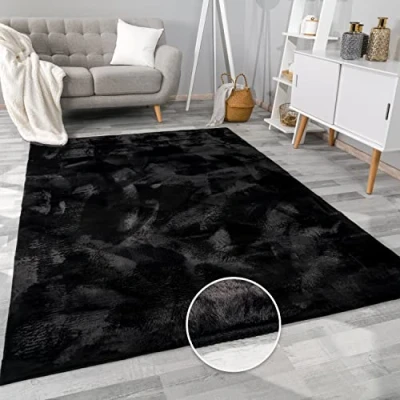 Afbeelding van Paco Home Woonkamer Tapijt Kunstbont Zacht Wasbaar Modern Elegant Makkelijk te Onderhouden Effect Bont Uni Glanzend Fluffy Kortpolig, Maat:60x90 cm, Kleur:Paars Roze