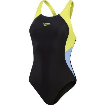 Afbeelding van Speedo Womens Colourblock Splice Muscleback Badpak, Dames, Maat: 36, Black/lemon drizzle/curious blue