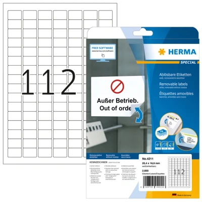 Afbeelding van Etiket HERMA 4211 25.4x16.9mm verwijderbaar wit 2800stuks