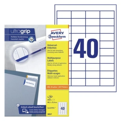 Afbeelding van Etiket Avery Zweckform 3657 48.5x25.4mm wit 4000stuks