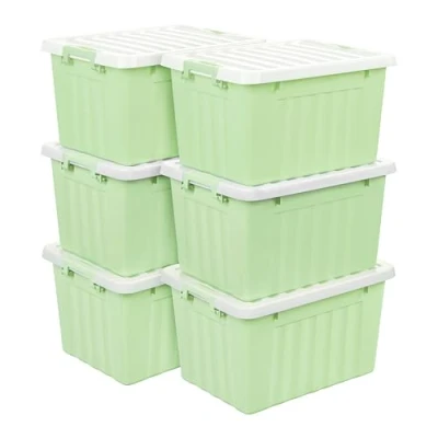 Afbeelding van Cetomo opbergdozen met deksels, 15L x 6 sluitgespen, kliksluiting, stapelbaar, nesten, organizer voor thuiskantoorkleding, groen, stuks