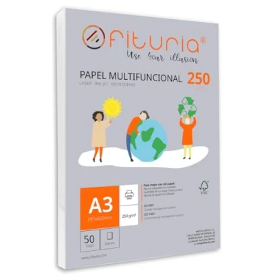 Afbeelding van A3 papier, 250 g, met 50 witte vellen, multifunctioneel papier voor school en werkomgeving. Ideaal laserprinters, inkjetprinters of kopieerapparaten. Ofituria