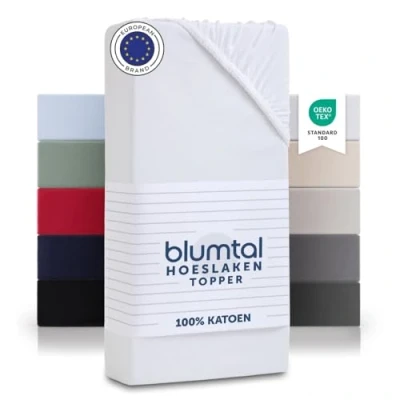 Afbeelding van Blumtal® Basics Jersey hoeslaken voor topper, 180 x 200 cm, Oeko Tex gecertificeerd, 100% katoen, tot 7 cm hoge toppers, wit