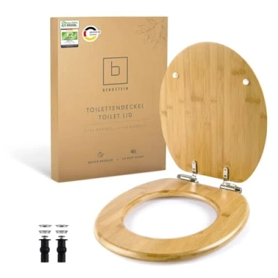 Afbeelding van Benkstein® Premium bamboe toiletbril met softclosemechanisme, Quick Release functie, hoogwaardig wc deksel van hout, robuust, antibacterieel, duurzaam, toiletdeksel softclose, eenvoudige montage