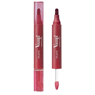 Afbeelding van Pupa Vamp! Marker Duo lippenstift + lipgloss met hyaluronzuur 3 in 1 voor definiëren, vullen en kleuren, lipcontouring verkrijgbaar 9 kleurvarianten (005 Cherry Granita)