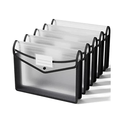 Afbeelding van A4 Plastic Portemonnee Map Poly Zakken Envelop,5 Pack Bestandsmappen Met Knoopsluiting, Waterdichte Transparante Documentmap Visitekaarthouder, Premium File Pouch voor School Office Home