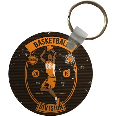 Afbeelding van Sleutelhanger Mancave Basketbal Sport Vintage Oranje Plastic Rond Uitdeelcadeautjes Vaderdag cadeau Geschenk Cadeautje voor hem Tip Mannen