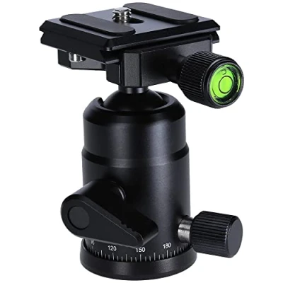 Afbeelding van Rollei Statief kogelkop voor Compact Traveler No1 aluminium zwart, professionele 360 graden statiefkop met frictie, 8 kg draagkracht en 3 waterpasjes. Incl. Acra Swiss snelkoppelingsplaat