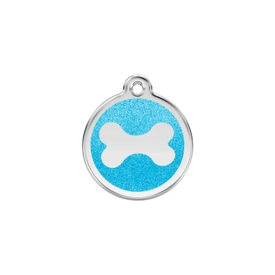 Afbeelding van Bone Aqua glitter hondenpenning small/klein dia. 2 cm RedDingo